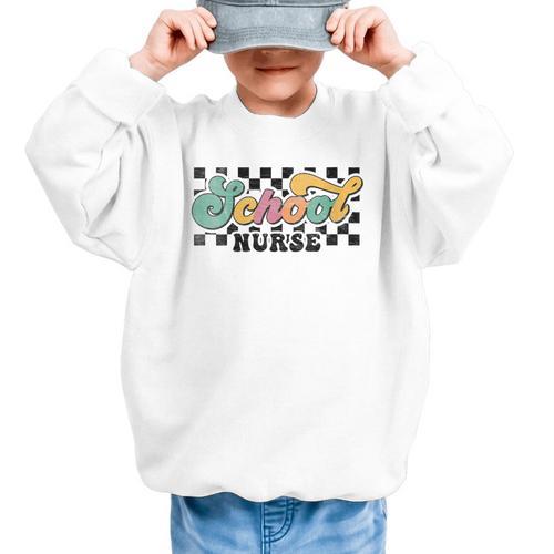 Retro Checkered School Nurse Squad Back To School Graduation Graphic Kid Sweatshirt - Savourry