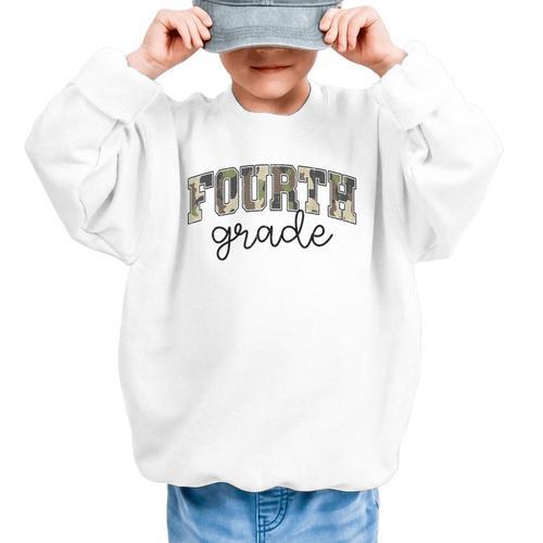 Retro Fourth Grade Camo Back To School Girls Boys 4th Grade Graphic Kid Sweatshirt - Savourry