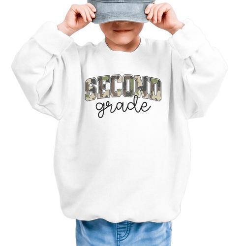 Retro Second Grade Camo Back To School Girls Boys 2nd Grade Graphic Kid Sweatshirt - Savourry