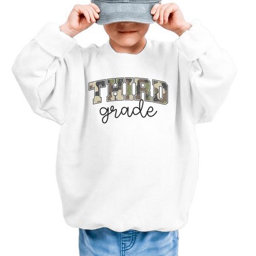 Retro Third Grade Old Camo Back To School Girl Boy 3rd Grade Graphic Kid Sweatshirt - Savourry