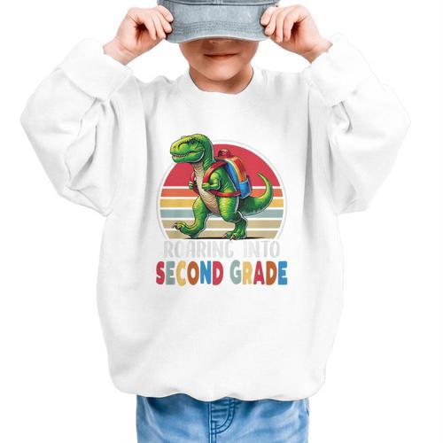 Roaring Into Second Grade T-Rex Back To School 2nd Grade Premium Tri-Blend Graphic Kid Sweatshirt - Savourry