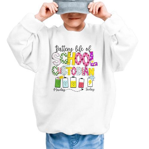 School Custodian Battery Life Back To School Janitor Graphic Kid Sweatshirt - Savourry