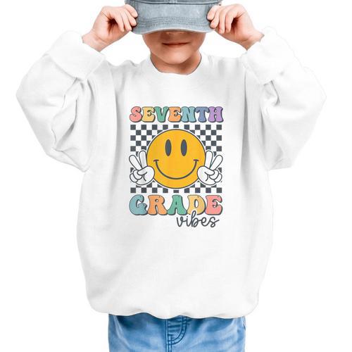 Seventh Grade Vibes Cute Smile Back To School 7th Grade Team Graphic Kid Sweatshirt - Savourry