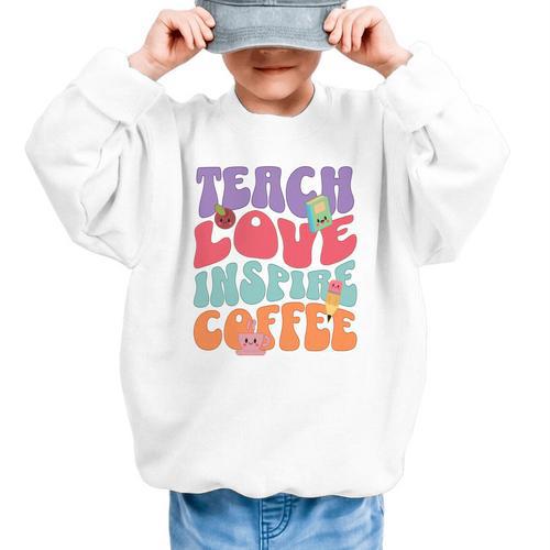 Teach Love Inspire Coffee Cute Teaching Quote Back To School Graphic Kid Sweatshirt - Savourry