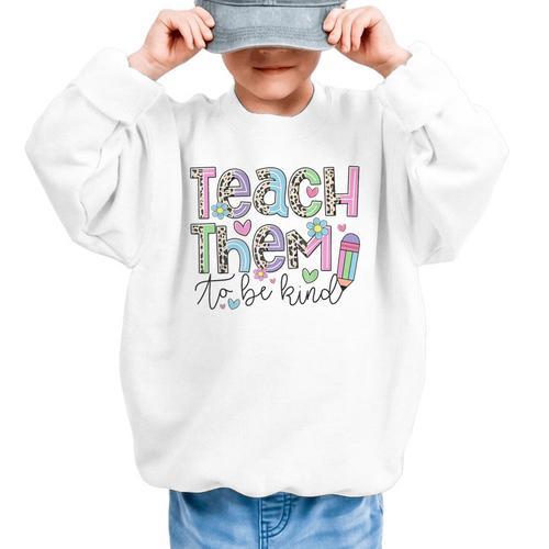 Teach Them To Be Kind Leopard Kindergarten Back To School Graphic Kid Sweatshirt - Savourry