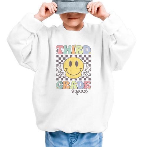 Third Grade Squad Smile Face 3rd Grade Back To School Graphic Kid Sweatshirt - Savourry