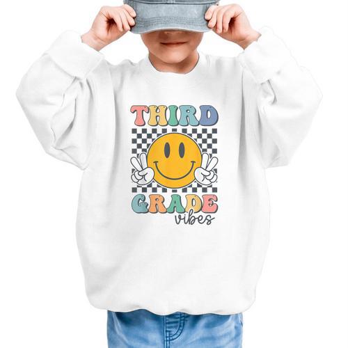 Third Grade Vibes Retro Smile Back To School 3rd Grade Team Graphic Kid Sweatshirt - Savourry