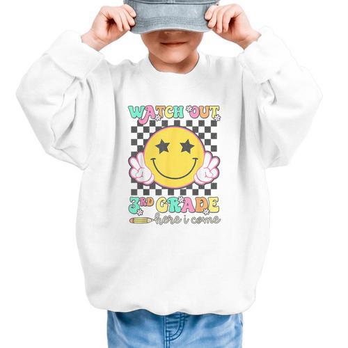 Watch Out 3rd Grade Here I Come Back To School Third Grade Graphic Kid Sweatshirt - Savourry
