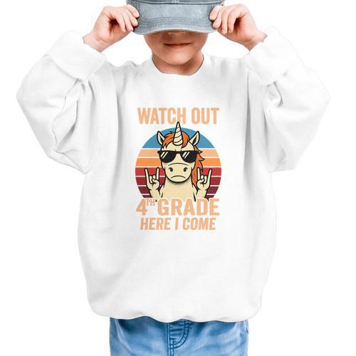 Watch Out Fourth Grade 2026 Back To School 4th Grade Boys Premium Tri-Blend Graphic Kid Sweatshirt - Savourry