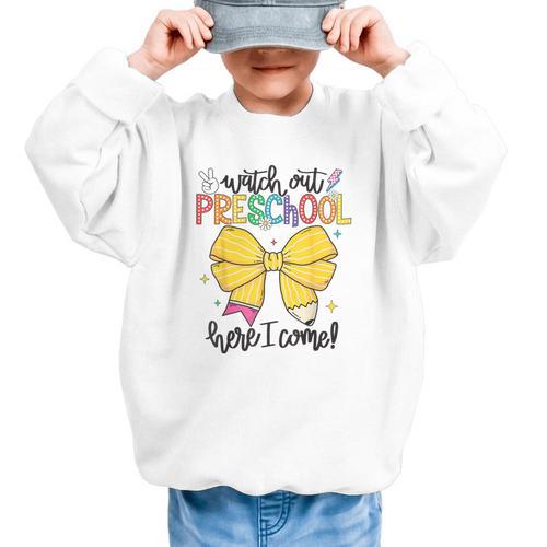 Watch Out Pre-K Here I Come Preschool Back To School Graphic Kid Sweatshirt - Savourry