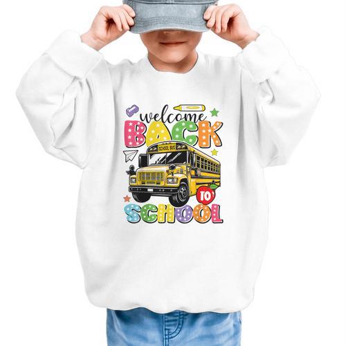 Welcome Back To School Bus Happy First Day Of School Student Graphic Kid Sweatshirt - Savourry