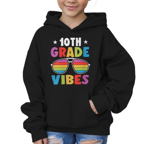 10th Grade Back To School Sunglasses Vibes Retro First Day Graphic Kid Hoodie - Savourry