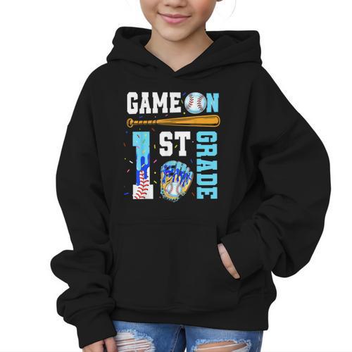1st Grade Back To School Baseball Drip Ice Cream Game On Graphic Kid Hoodie - Savourry