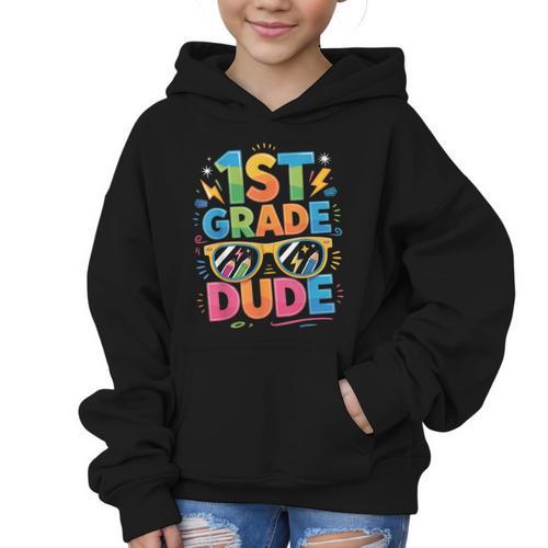 1st Grade Dude Shirt First Grade Boys Girl Back To School Graphic Kid Hoodie - Savourry