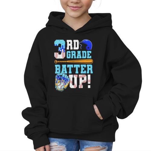 3rd Grade Back To School Baseball Drip Ice Cream Batter Up Graphic Kid Hoodie - Savourry