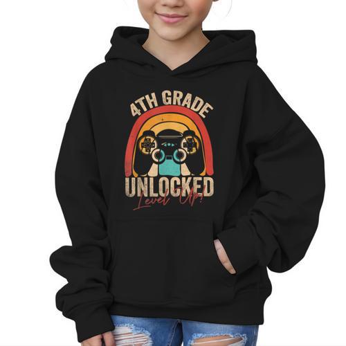 4th Grade Unlocked Level Up Gamer Back To School Fourth Graphic Kid Hoodie - Savourry