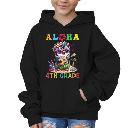Aloha Fourth Grade Penguin Hawaii Back To School Kids Girl Graphic Kid Hoodie - Savourry
