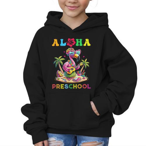 Aloha Preschool Flamingo Hawaii Back To School Kids Girl Graphic Kid Hoodie - Savourry