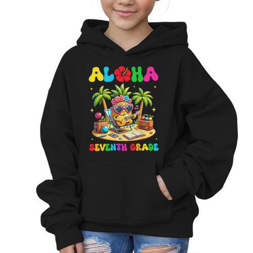 Aloha Seventh Grade Pineapple Hawaii Back To School Girls Graphic Kid Hoodie - Savourry