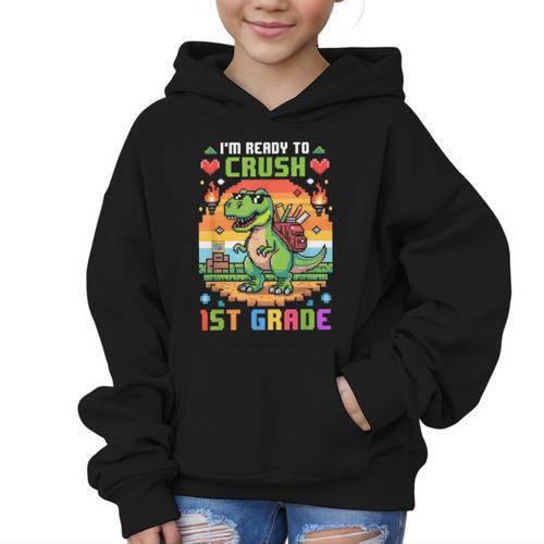 Back To School 1St Grade Boys I'm Ready To Crush Dinosaur Graphic Kid Hoodie - Savourry