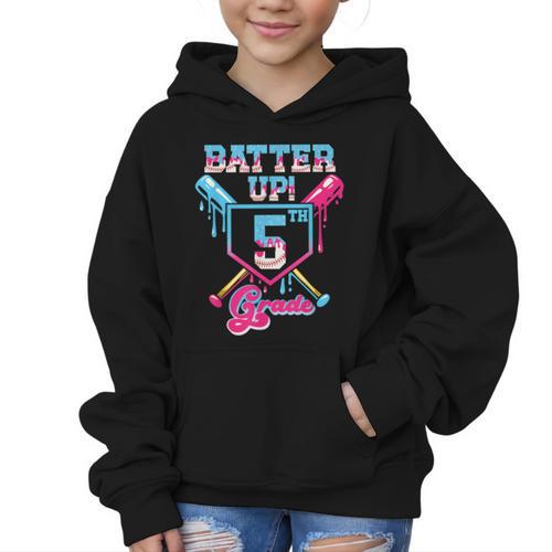 Back To School 5th Grade Batter Up Baseball First Day Boys Graphic Kid Hoodie - Savourry