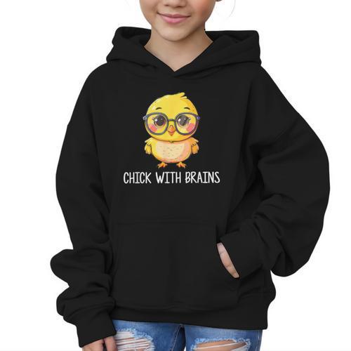 Back To School Chick With Brains Smart Intelligent Girls Graphic Kid Hoodie - Savourry