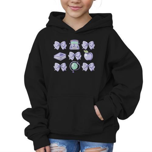 Back To School Coquette Bow Gingham First Day Of School Bows Graphic Kid Hoodie - Savourry