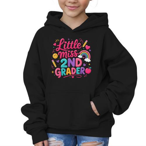 Back To School Little Miss 2nd Grader Rainbow Girl Graphic Kid Hoodie - Savourry