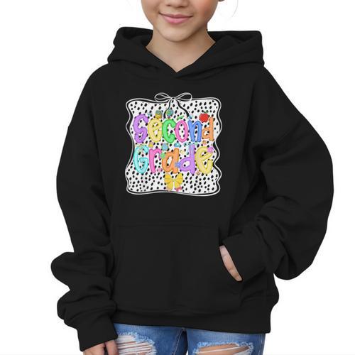 Back To School Second Grade Girls 2nd Grade Dalmatian Dots Graphic Kid Hoodie - Savourry