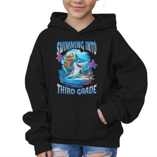 Back To School Third Grade Shark Graphic Kid Hoodie - Savourry