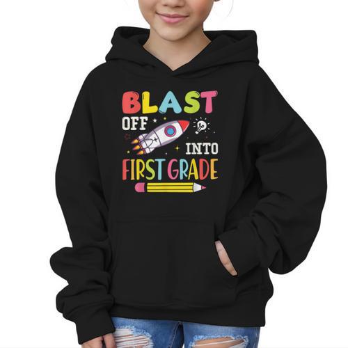 Blast Off Into First Grade Back To School Kids Rocket Space Graphic Kid Hoodie - Savourry