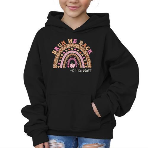 Bruh We Back To School Office Support Staff Leopard Rainbow Graphic Kid Hoodie - Savourry