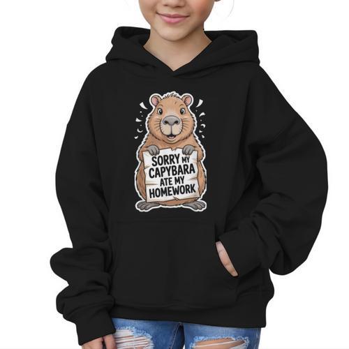 Capybara Ate My Homework Sorry Back To School Animal Graphic Kid Hoodie - Savourry