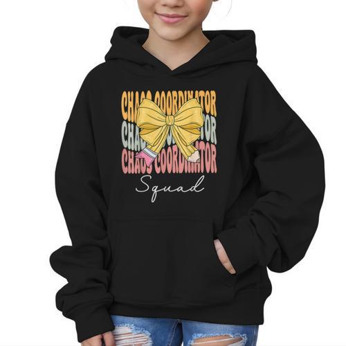 Chaos Coordinator Squad Groovy Coquette Bow Back To School Graphic Kid Hoodie - Savourry