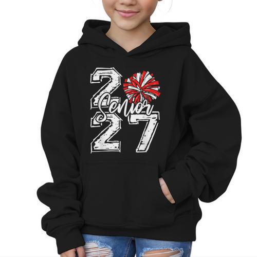 Class Of 2027 Cheer Red Senior 2027 Back To School Graphic Kid Hoodie - Savourry