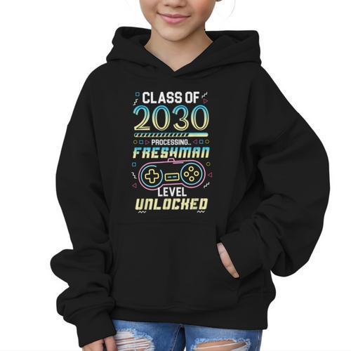 Class 2030 Gaming Freshman Level Unlocked Back To School Graphic Kid Hoodie - Savourry