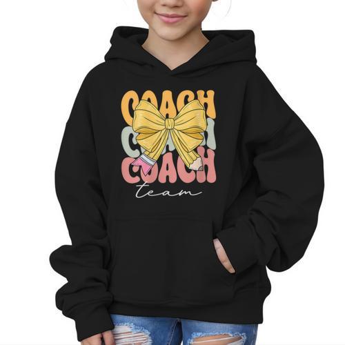 Coach Team Groovy Coquette Bow Cute Back To School Graphic Kid Hoodie - Savourry