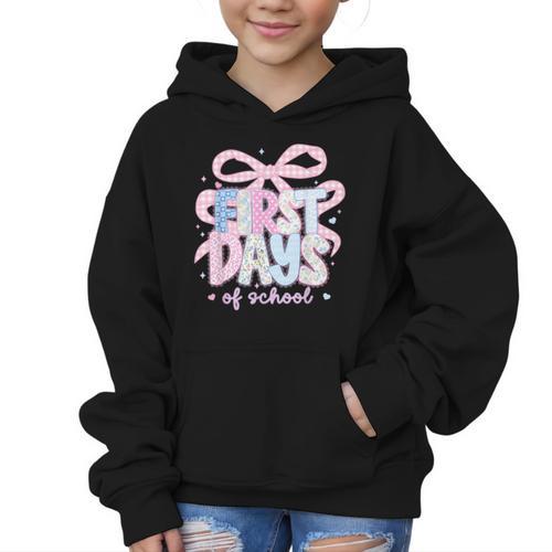 Coquette Bow Happy First Day Of School Back To School Retro Graphic Kid Hoodie - Savourry