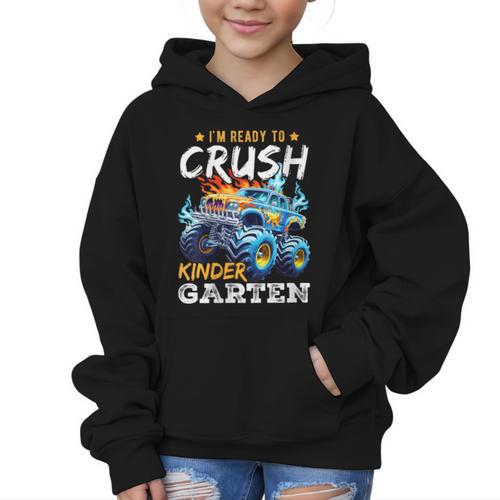 Crush Kindergarten Monster Truck Back To School Boys Graphic Kid Hoodie - Savourry