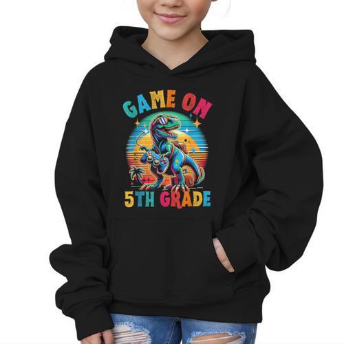 Dinosaur Video Games Back To School 5th Grade Boys Gamer Graphic Kid Hoodie - Savourry