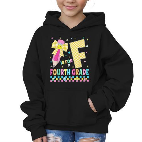 F Is For Fourth Grade Back To School Pencil Bow 4th Grade Graphic Kid Hoodie - Savourry