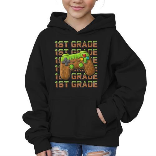 First Day Of 1st Grade Level Begins Back To School Girl Boy Graphic Kid Hoodie - Savourry