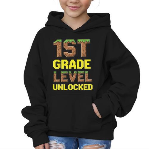 First Day Of 1st Grade Level Unlocked Back To School For Boy Graphic Kid Hoodie - Savourry
