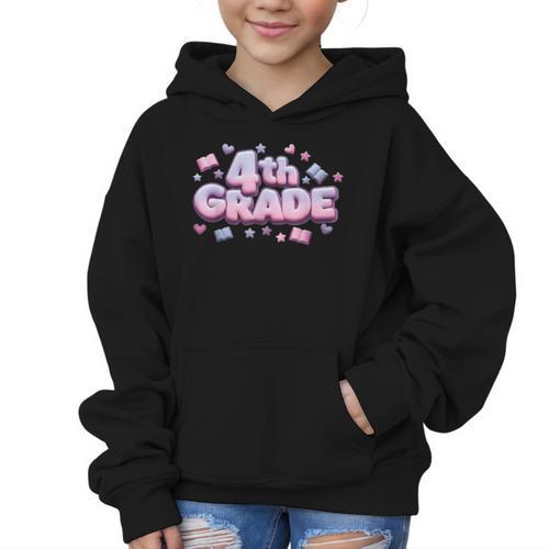 First Day Of 4th Grade Girls Coquette Bow Back To School Graphic Kid Hoodie - Savourry