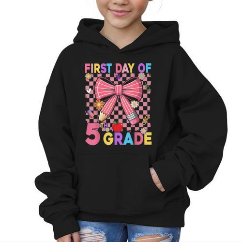First Day Of 5th Grade Coquette Back To School Girls Kids Graphic Kid Hoodie - Savourry