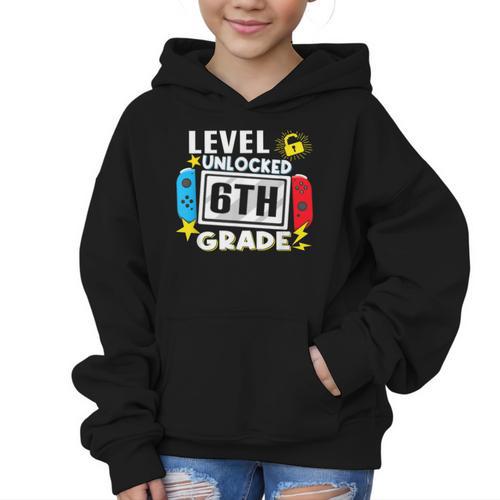 First Day Of 6th Grade Level Unlocked Game Back To School Graphic Kid Hoodie - Savourry