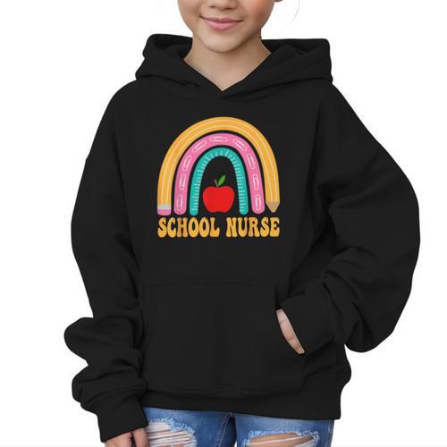 First Day Of School Nurse Back To School Rainbow Pencil Graphic Kid Hoodie - Savourry