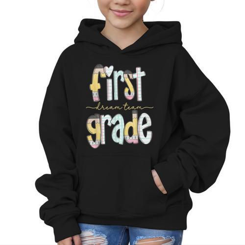 First Grade Dream Team Pencil Back To School Boys Girls Graphic Kid Hoodie - Savourry