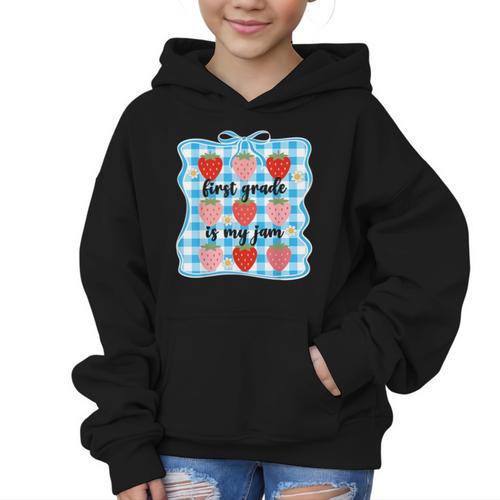 First Grade Is My Jam Strawberry 1st Grade Back To School Graphic Kid Hoodie - Savourry