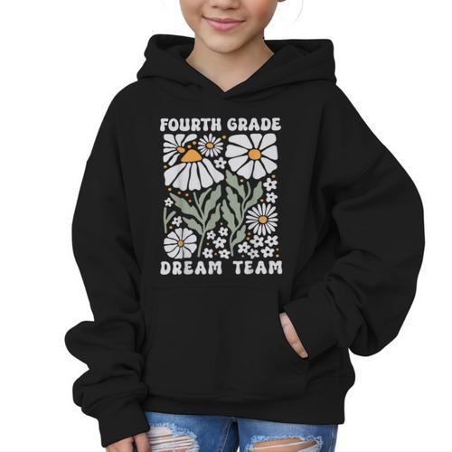 Fourth Grade Dream Team Back To School Boho Flower 4th Grade Graphic Kid Hoodie - Savourry